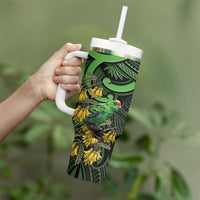 New Zealand Parakeet Bird Tumbler With Handle Maori Kakariki Kowhai Maori Pattern