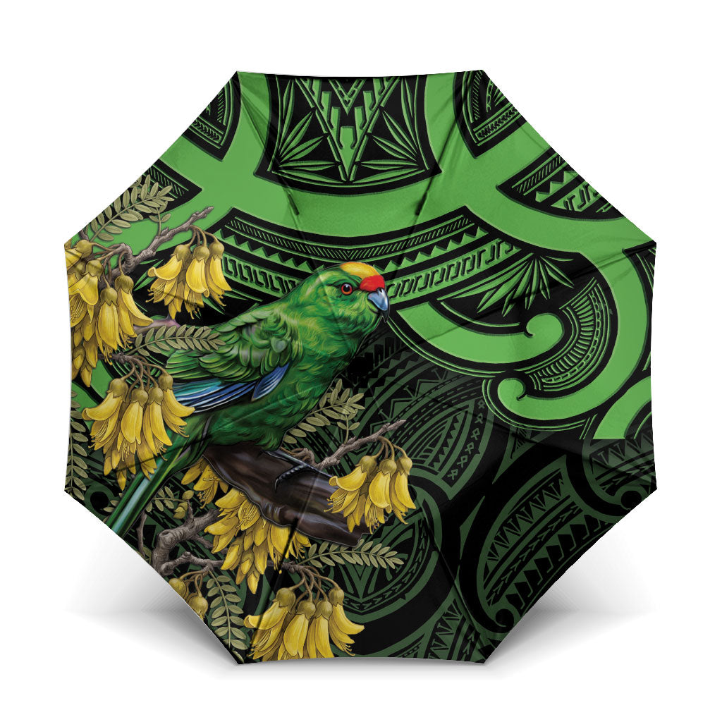 New Zealand Parakeet Bird Umbrella Maori Kakariki Kowhai Maori Pattern LT22 One Size Folded 11.42 inch Opened Diameter 37.4 inch Green - Polynesian Pride