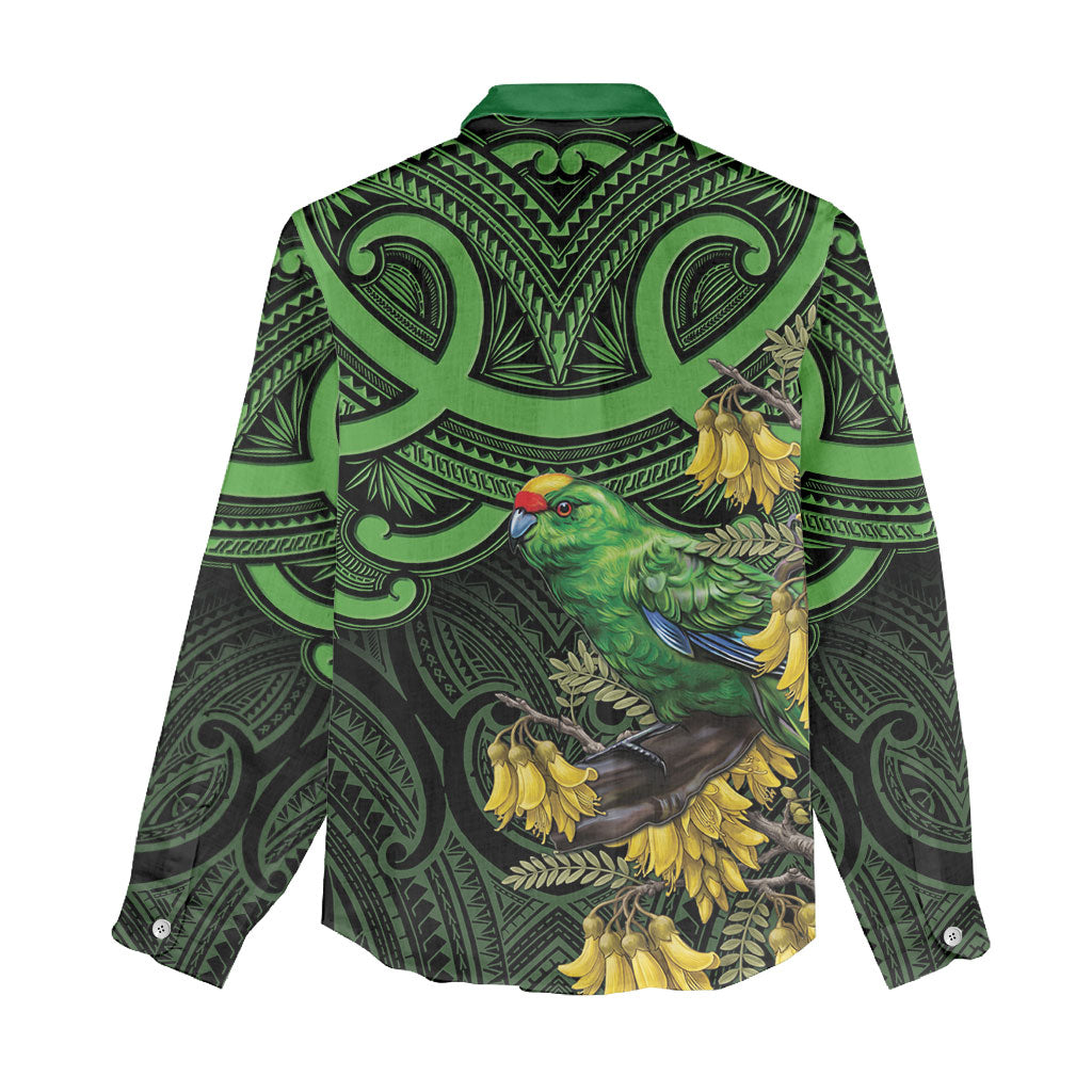 New Zealand Parakeet Bird Women Casual Shirt Maori Kakariki Kowhai Maori Pattern