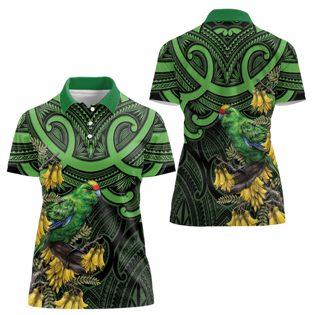 New Zealand Parakeet Bird Women Polo Shirt Maori Kakariki Kowhai Maori Pattern