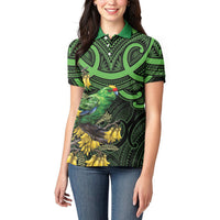 New Zealand Parakeet Bird Women Polo Shirt Maori Kakariki Kowhai Maori Pattern