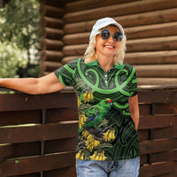 New Zealand Parakeet Bird Women Polo Shirt Maori Kakariki Kowhai Maori Pattern