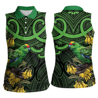 New Zealand Parakeet Bird Women Sleeveless Polo Shirt Maori Kakariki Kowhai Maori Pattern