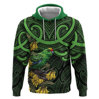 New Zealand Parakeet Bird Zip Hoodie Maori Kakariki Kowhai Maori Pattern