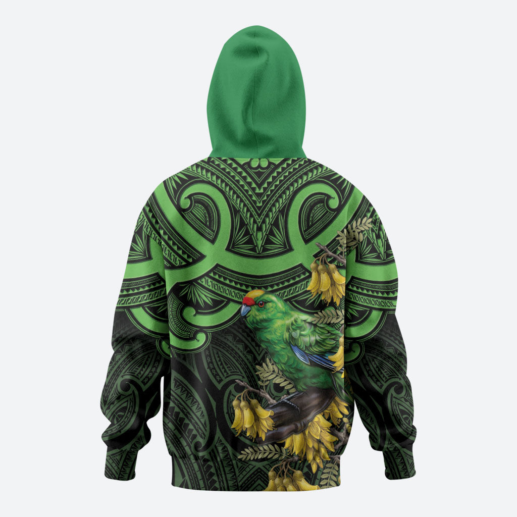 New Zealand Parakeet Bird Zip Hoodie Maori Kakariki Kowhai Maori Pattern