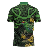 New Zealand Parakeet Bird Zipper Polo Shirt Maori Kakariki Kowhai Maori Pattern