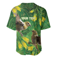 Bellbird New Zealand Personalised Baseball Jersey Kowhai Flower Maori Pattern
