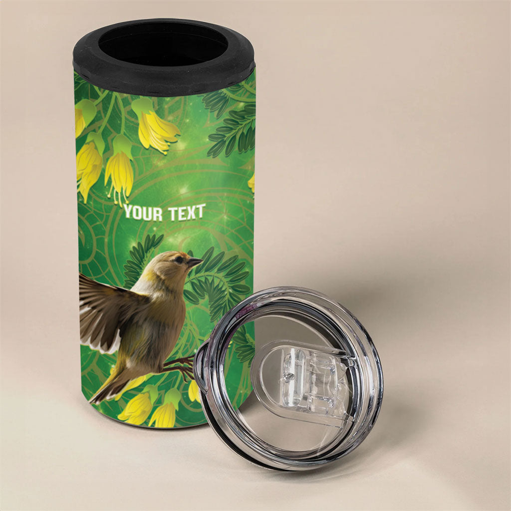 Bellbird New Zealand Personalised 4 in 1 Can Cooler Tumbler Kowhai Flower Maori Pattern