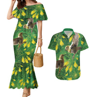 Bellbird New Zealand Personalised Couples Matching Mermaid Dress and Hawaiian Shirt Kowhai Flower Maori Pattern LT22 Green - Polynesian Pride