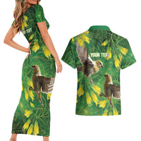 Bellbird New Zealand Personalised Couples Matching Short Sleeve Bodycon Dress and Hawaiian Shirt Kowhai Flower Maori Pattern LT22 - Polynesian Pride