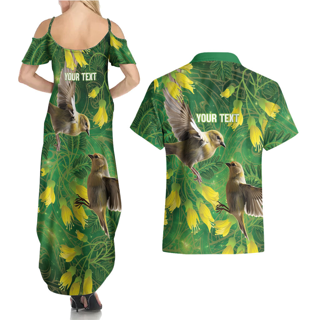 Bellbird New Zealand Personalised Couples Matching Summer Maxi Dress and Hawaiian Shirt Kowhai Flower Maori Pattern LT22 - Polynesian Pride