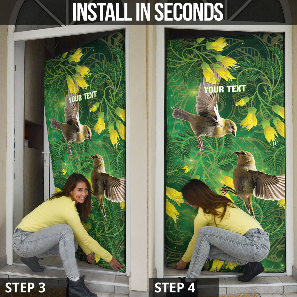 Bellbird New Zealand Personalised Door Cover Kowhai Flower Maori Pattern
