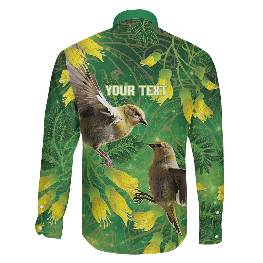 Bellbird New Zealand Personalised Family Matching Long Sleeve Bodycon Dress and Hawaiian Shirt Kowhai Flower Maori Pattern LT22 - Polynesian Pride
