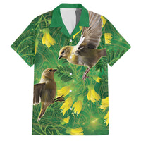 Bellbird New Zealand Personalised Family Matching Off The Shoulder Long Sleeve Dress and Hawaiian Shirt Kowhai Flower Maori Pattern LT22 Dad's Shirt - Short Sleeve Green - Polynesian Pride