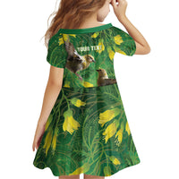 Bellbird New Zealand Personalised Family Matching Off Shoulder Short Dress and Hawaiian Shirt Kowhai Flower Maori Pattern LT22 - Polynesian Pride