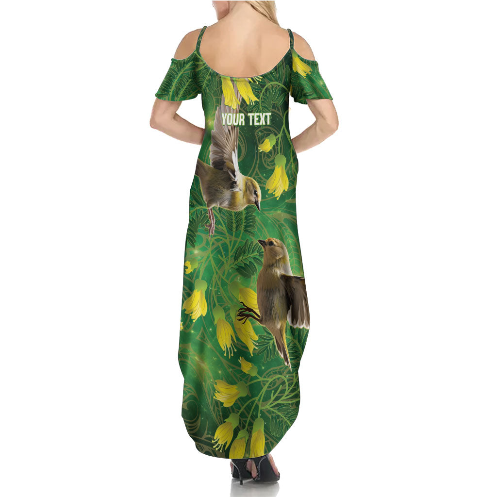 Bellbird New Zealand Personalised Family Matching Summer Maxi Dress and Hawaiian Shirt Kowhai Flower Maori Pattern LT22 - Polynesian Pride