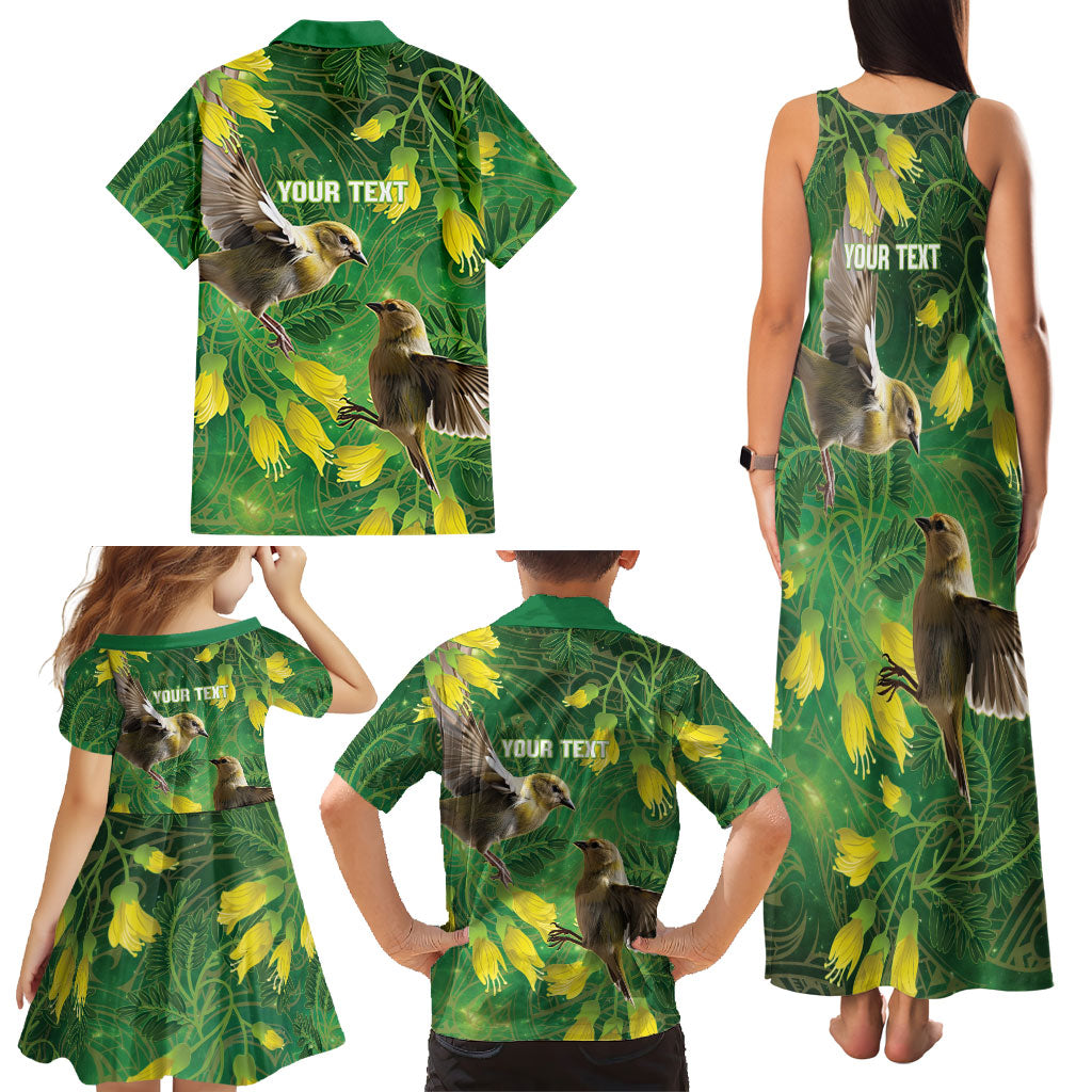 Bellbird New Zealand Personalised Family Matching Tank Maxi Dress and Hawaiian Shirt Kowhai Flower Maori Pattern LT22 - Polynesian Pride