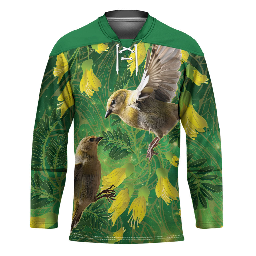 Bellbird New Zealand Personalised Hockey Jersey Kowhai Flower Maori Pattern