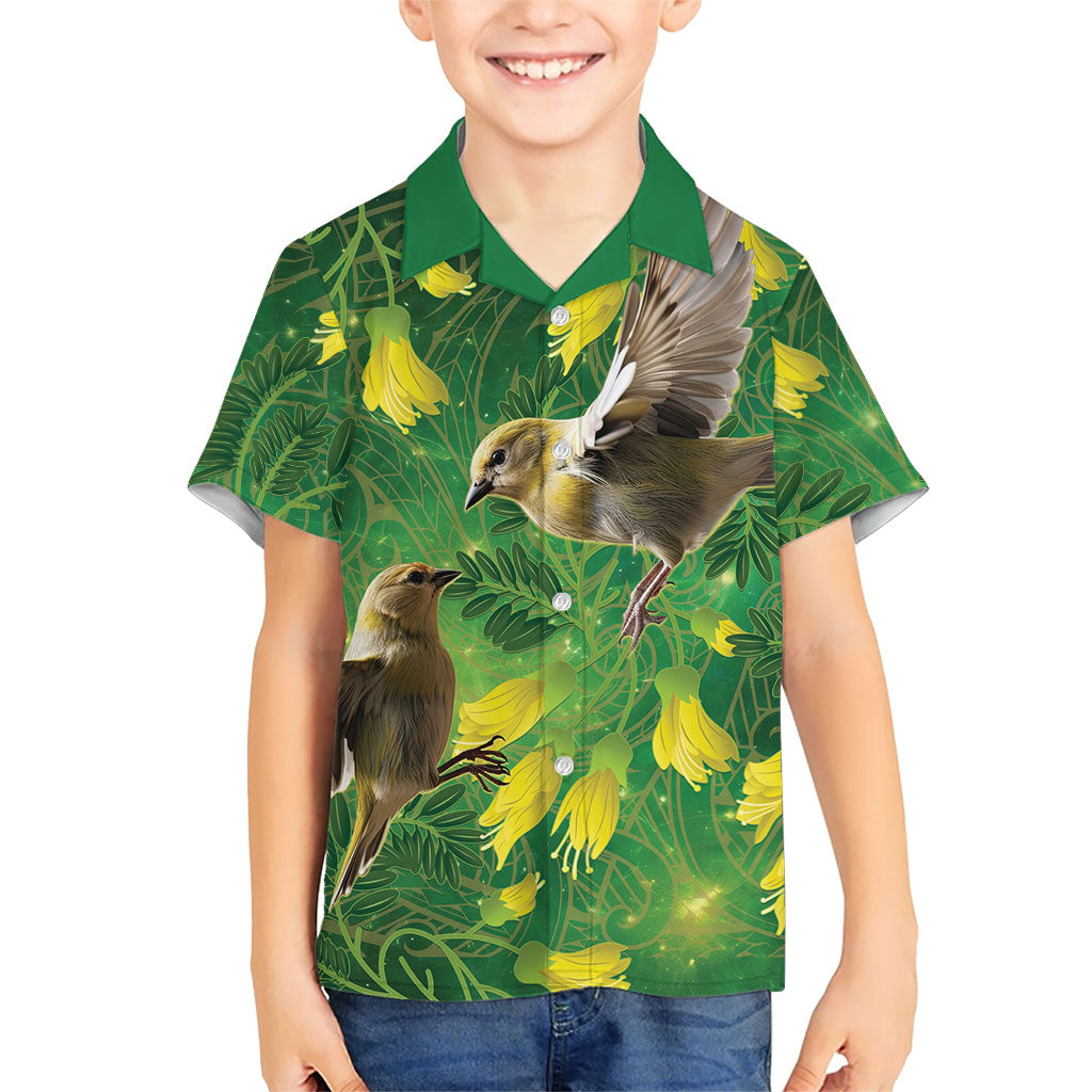 Bellbird New Zealand Personalised Kid Hawaiian Shirt Kowhai Flower Maori Pattern