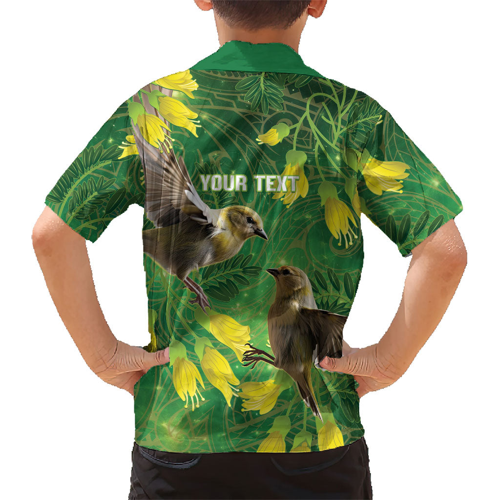 Bellbird New Zealand Personalised Kid Hawaiian Shirt Kowhai Flower Maori Pattern