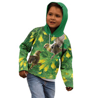 Bellbird New Zealand Personalised Kid Hoodie Kowhai Flower Maori Pattern