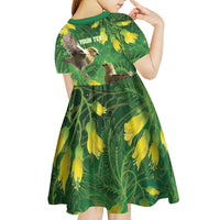Bellbird New Zealand Personalised Kid Short Sleeve Dress Kowhai Flower Maori Pattern
