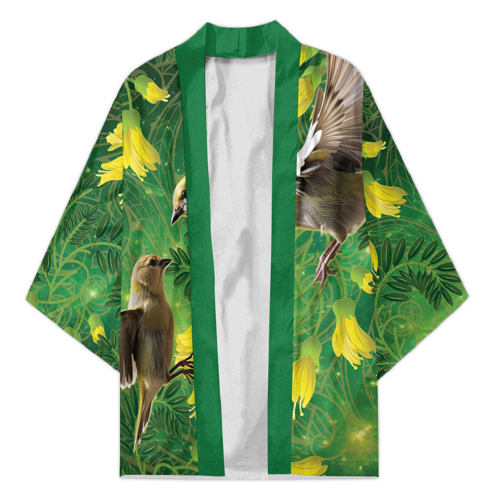 Bellbird New Zealand Personalised Kimono Kowhai Flower Maori Pattern