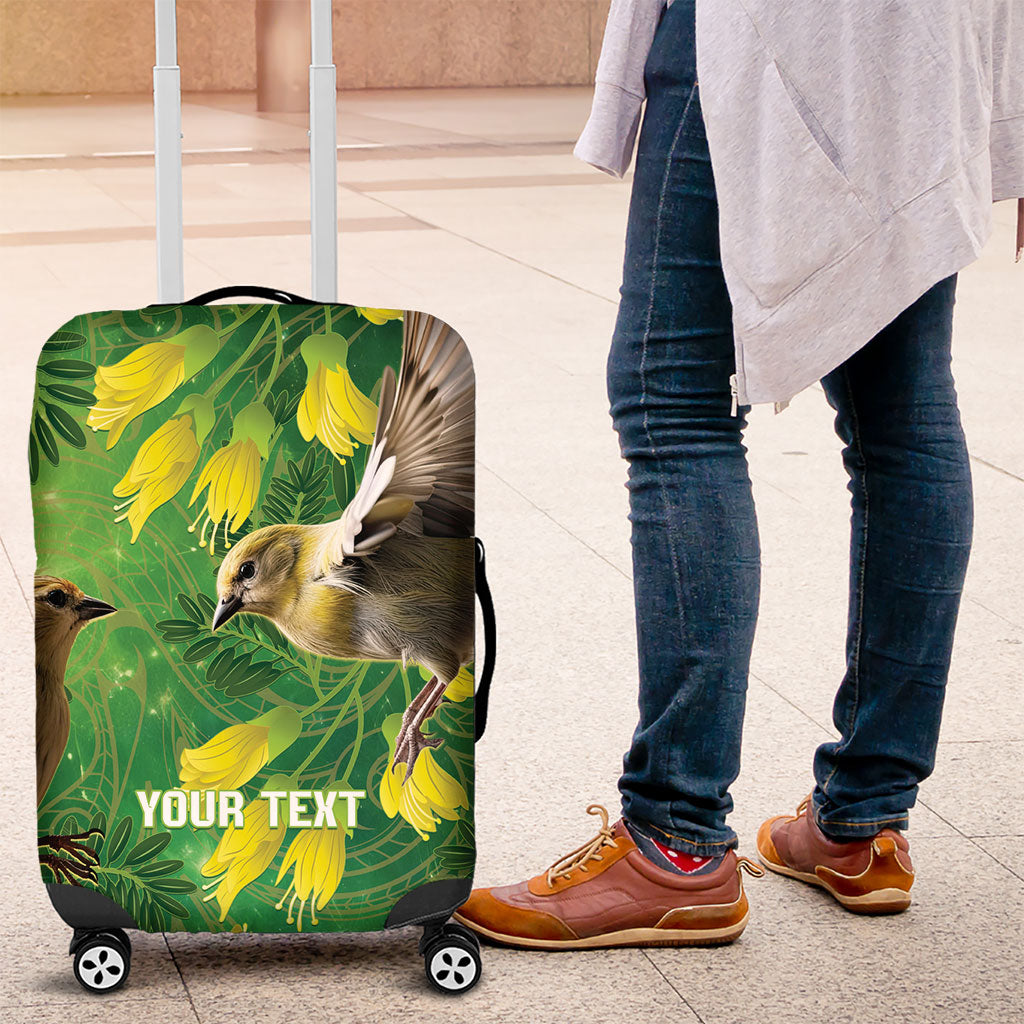 Bellbird New Zealand Personalised Luggage Cover Kowhai Flower Maori Pattern