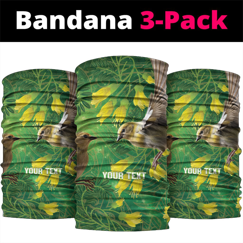 Bellbird New Zealand Personalised Neck Gaiter Kowhai Flower Maori Pattern
