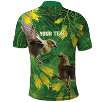 Bellbird New Zealand Personalised Polo Shirt Kowhai Flower Maori Pattern
