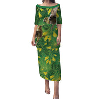 Bellbird New Zealand Personalised Puletasi Kowhai Flower Maori Pattern