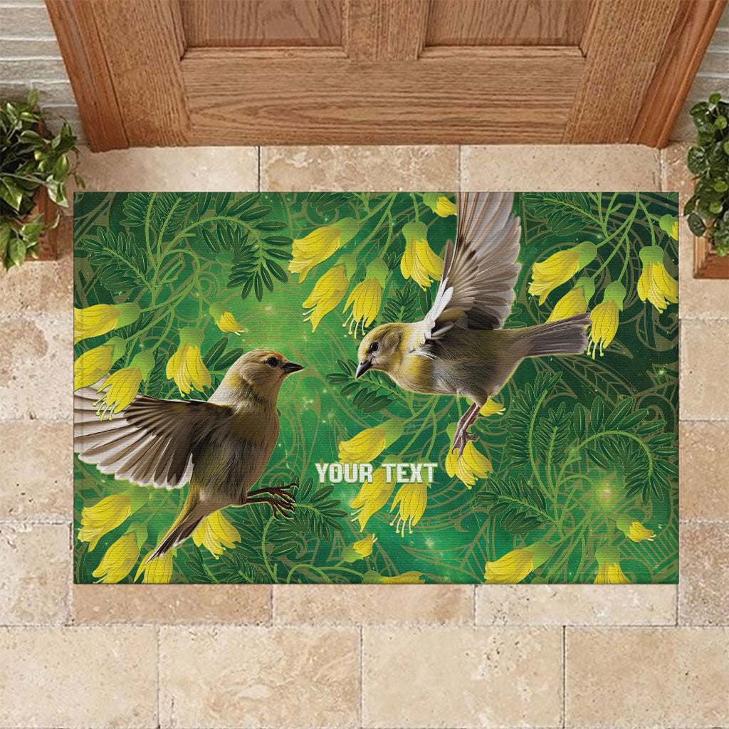 Bellbird New Zealand Personalised Rubber Doormat Kowhai Flower Maori Pattern