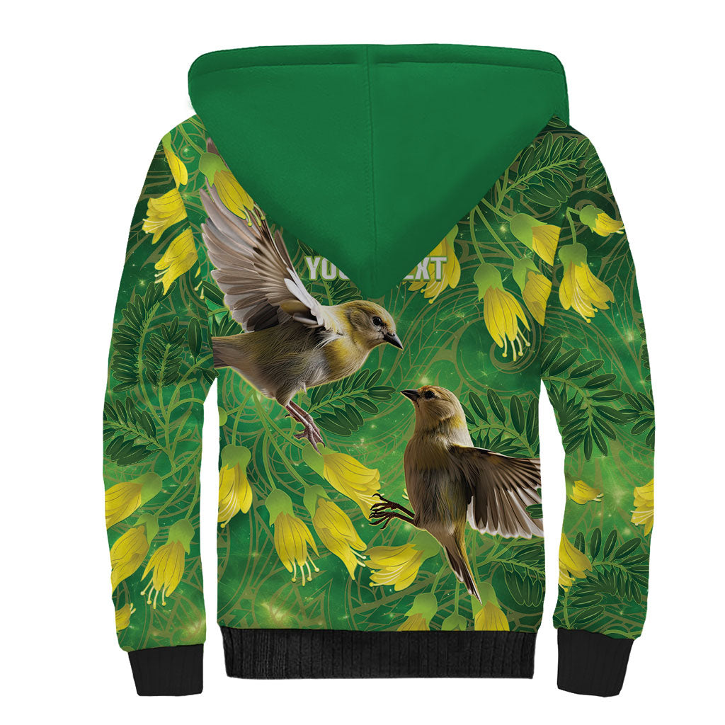 Bellbird New Zealand Personalised Sherpa Hoodie Kowhai Flower Maori Pattern