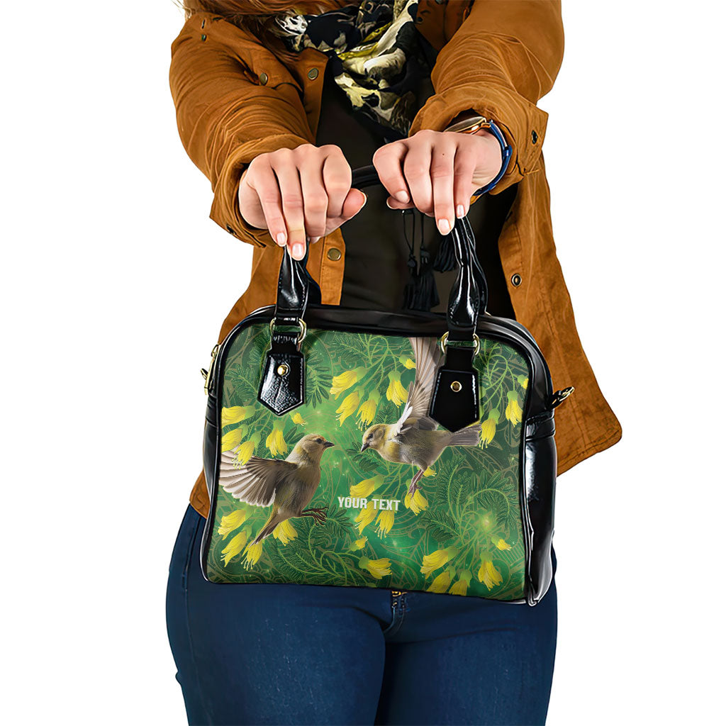 Bellbird New Zealand Personalised Shoulder Handbag Kowhai Flower Maori Pattern