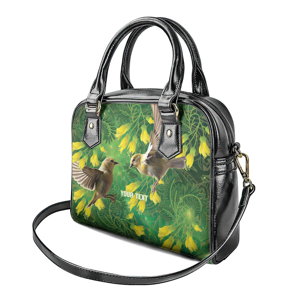 Bellbird New Zealand Personalised Shoulder Handbag Kowhai Flower Maori Pattern