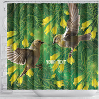 Bellbird New Zealand Personalised Shower Curtain Kowhai Flower Maori Pattern