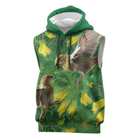 Bellbird New Zealand Personalised Sleeveless Hoodie Kowhai Flower Maori Pattern