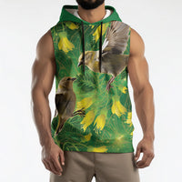 Bellbird New Zealand Personalised Sleeveless Hoodie Kowhai Flower Maori Pattern