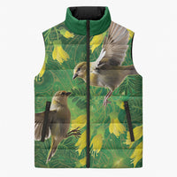 Bellbird New Zealand Personalised Sleeveless Puffer Jacket Kowhai Flower Maori Pattern