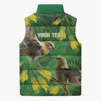 Bellbird New Zealand Personalised Sleeveless Puffer Jacket Kowhai Flower Maori Pattern