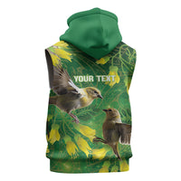Bellbird New Zealand Personalised Sleeveless Zip Hoodie Kowhai Flower Maori Pattern