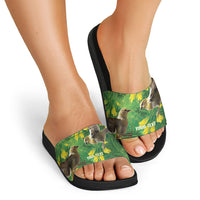 Bellbird New Zealand Personalised Slide Sandals Kowhai Flower Maori Pattern