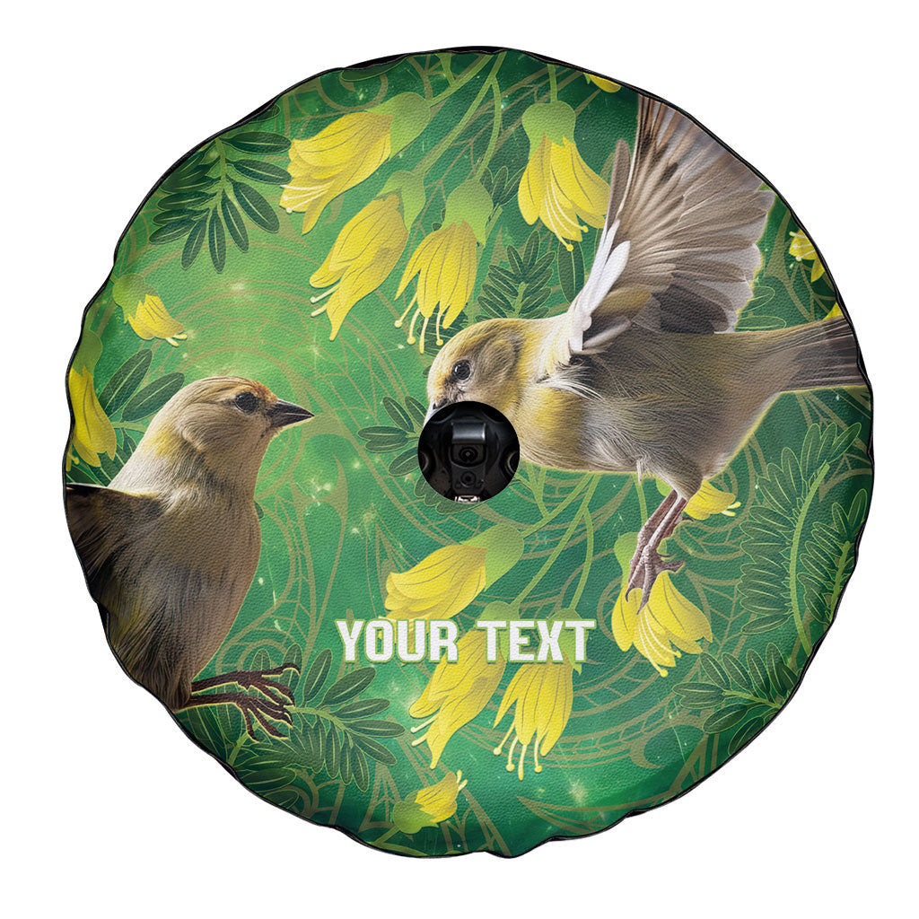 Bellbird New Zealand Personalised Spare Tire Cover Kowhai Flower Maori Pattern