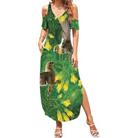 Bellbird New Zealand Personalised Summer Maxi Dress Kowhai Flower Maori Pattern