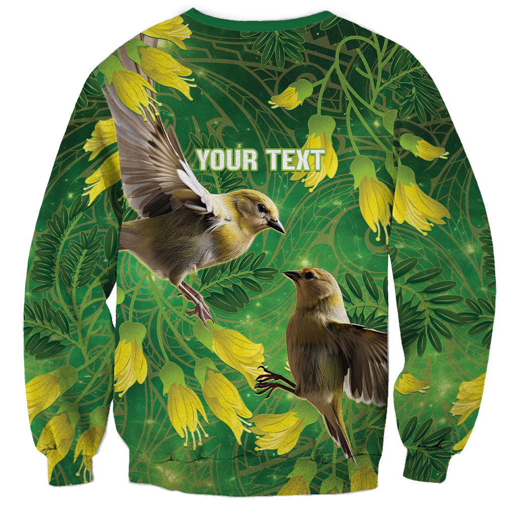 Bellbird New Zealand Personalised Sweatshirt Kowhai Flower Maori Pattern