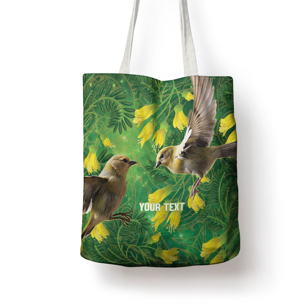 Bellbird New Zealand Personalised Tote Bag Kowhai Flower Maori Pattern