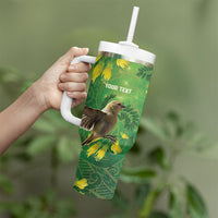 Bellbird New Zealand Personalised Tumbler With Handle Kowhai Flower Maori Pattern