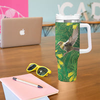 Bellbird New Zealand Personalised Tumbler With Handle Kowhai Flower Maori Pattern