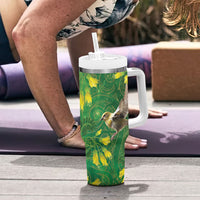 Bellbird New Zealand Personalised Tumbler With Handle Kowhai Flower Maori Pattern