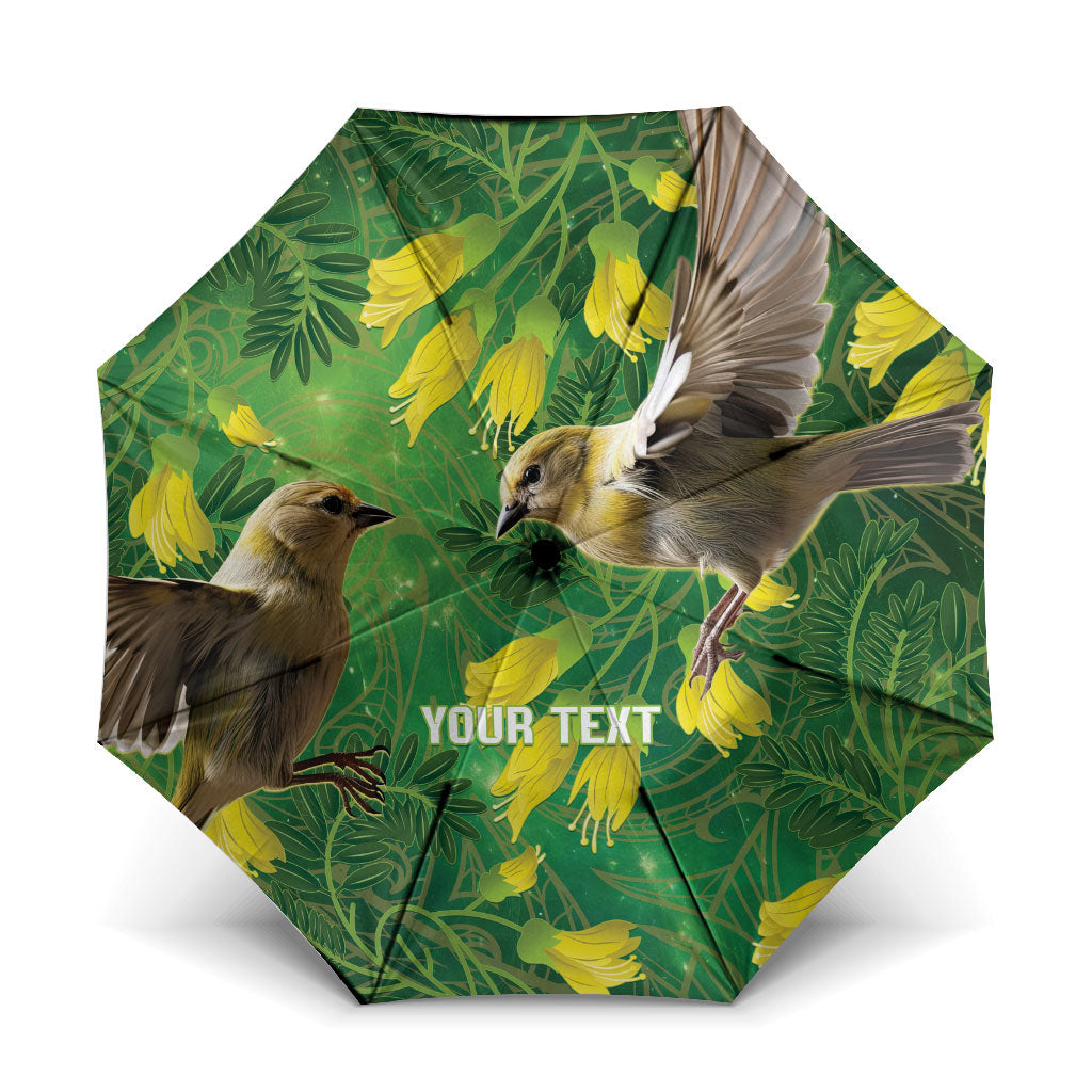 Bellbird New Zealand Personalised Umbrella Kowhai Flower Maori Pattern